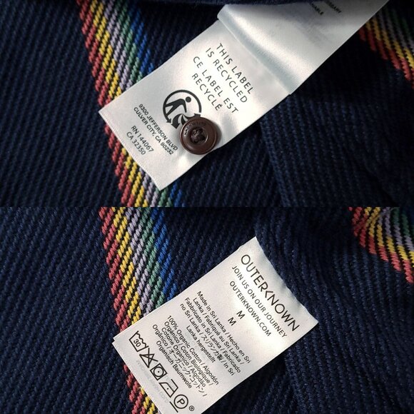 Outerknown NWT Sz M Organic Cotton Blanket Shirt Marine Rainbow Stripe - Picture 12 of 13